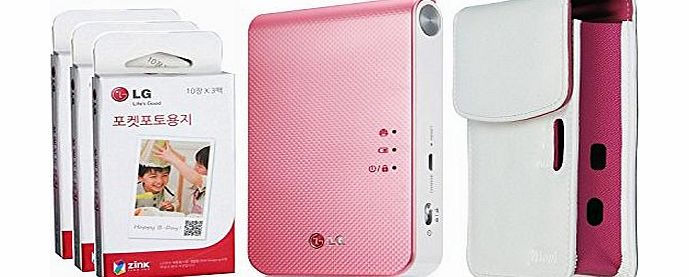 [SET] LG Pocket Photo 2 PD239 (Pink) Portable Printer + Zink 90 Sheet + (Brown) Atout Premium Synthetic Leather Vintage Cover Case